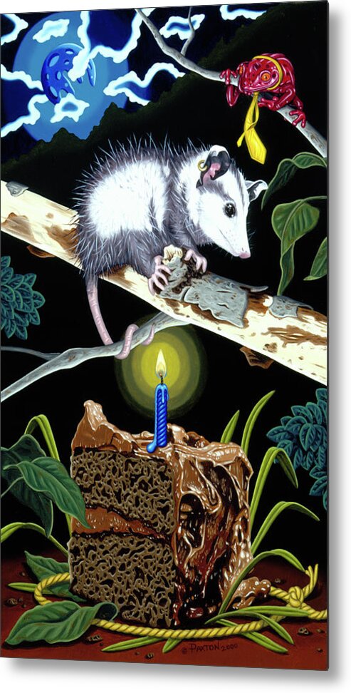 Opossum Metal Print featuring the painting Birthday Surprise by Paxton Mobley