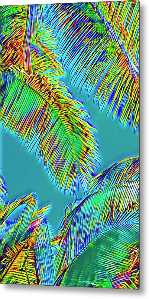 #flowersofaloha #flowers # Flowerpower #aloha #hawaii #aloha #puna #pahoa #thebigisland #coconutfrondsinrainbow #coconutfronds #rainbow Metal Print featuring the photograph Coconut Fronds in Rainbow Aloha by Joalene Young