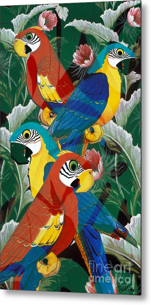 Parrot Metal Print featuring the painting parrot art prints - Introverted Parrots by Sharon Hudson