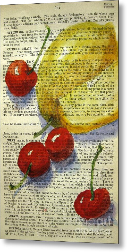 Cherries With Lemon Metal Print featuring the painting Delighting the Senses by Maria Hunt