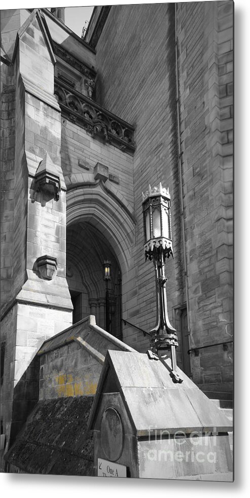 Lamppost Metal Print featuring the photograph Glasgow University. Lamppost at entrance. by Elena Perelman