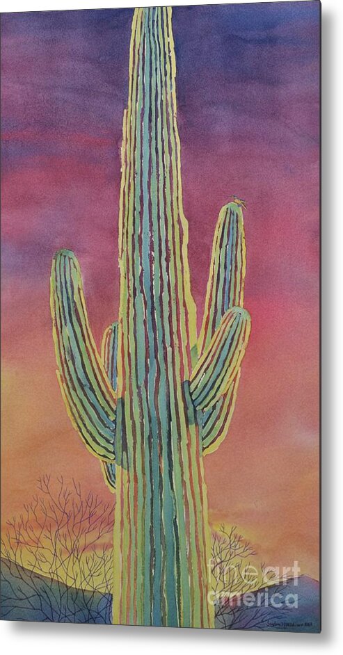 Saguaro Metal Print featuring the painting Good Night Cactus Wren by Sandra Neumann Wilderman