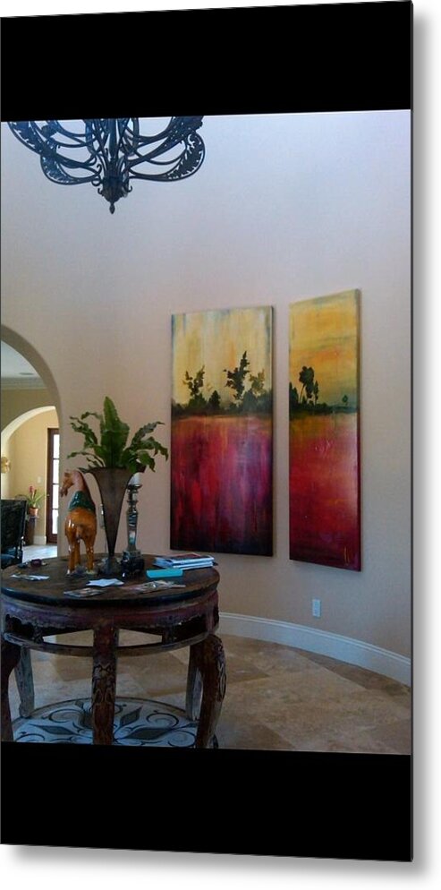 Landscape Contemporary Custom Original Modern Painting Metal Print featuring the painting Happy Couple by Heather Roddy