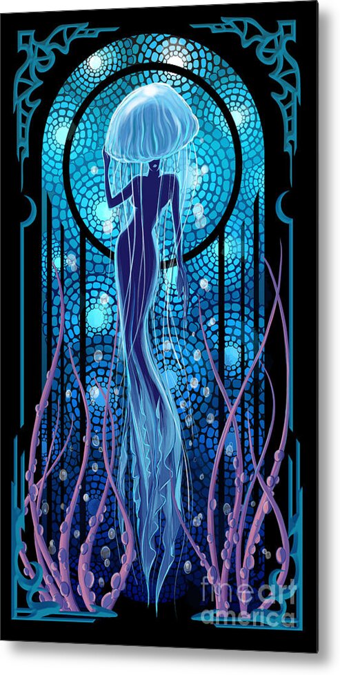 Mermaid Metal Print featuring the painting Jellyfish Mermaid by Sassan Filsoof