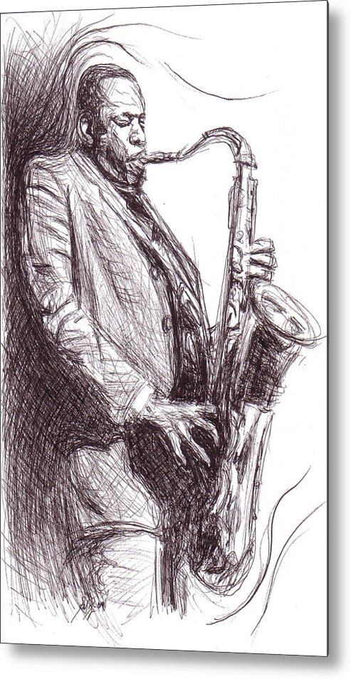 John Coltrane Metal Print featuring the drawing John Coltrane 1 by Michael Morgan