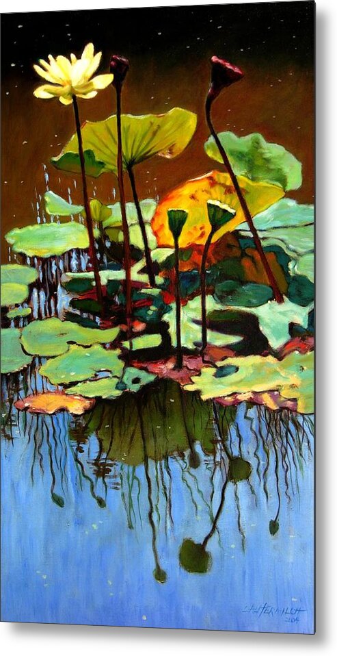 Lotus Flower Metal Print featuring the painting Lotus In July by John Lautermilch