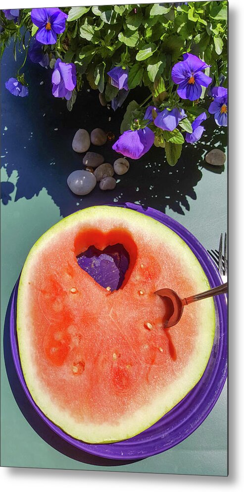 Heart Metal Print featuring the photograph Love In Watermelon by Lynn Hansen