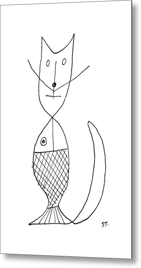 92968 Sst Saul Steinberg (drawing Of A Cat Metal Print featuring the drawing New Yorker March 9th, 1957 by Saul Steinberg