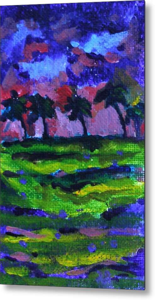 Blue Metal Print featuring the painting Palm Trees Redux by Jan Bennicoff