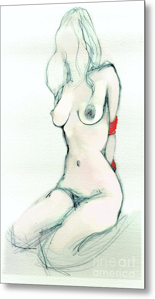 Bondage Metal Print featuring the painting Rachel's Red Ropes - Erotic Art by Carolyn Weltman