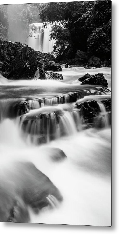 Waterfall Metal Print featuring the photograph Sathodi falls in black and white by Vishwanath Bhat