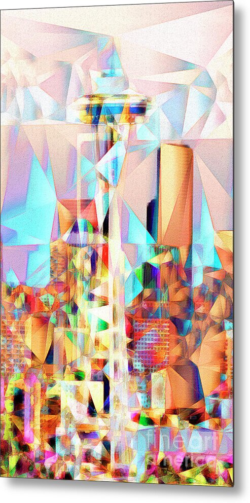Wingsdomain Metal Print featuring the photograph Seattle Space Needle in Abstract Cubism 20170327 by Wingsdomain Art and Photography
