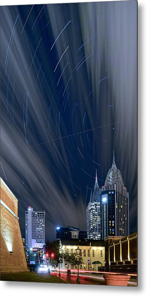 City Metal Print featuring the photograph Star Trails and City Lights by Brad Boland