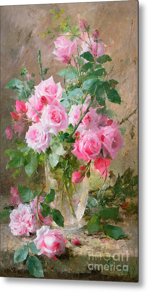Still Metal Print featuring the painting Still life of roses in a glass vase by Frans Mortelmans