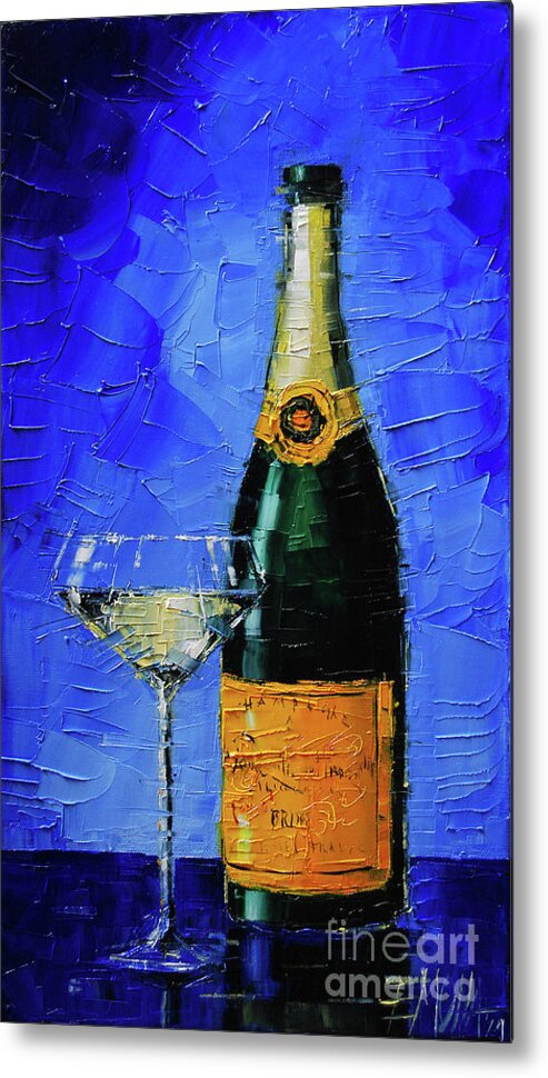 Still Life Metal Print featuring the painting Still life with champagne bottle and glass by Mona Edulesco