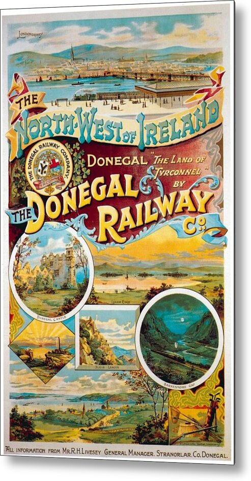 Donegal Railway Metal Print featuring the mixed media The Donegal Railway - North West of Ireland - Retro travel Poster - Vintage Poster by Studio Grafiikka