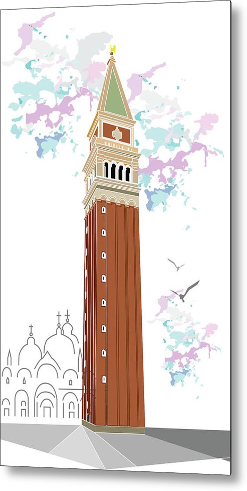 Tower Of Campanile In Venice By Marina Usmanskaya Metal Print featuring the digital art Tower of Campanile in Venice by Marina Usmanskaya