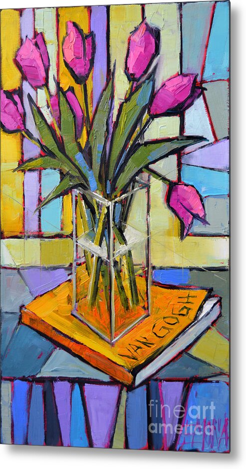 Tulips And Van Gogh Metal Print featuring the painting Tulips And Van Gogh - Abstract Still Life by Mona Edulesco