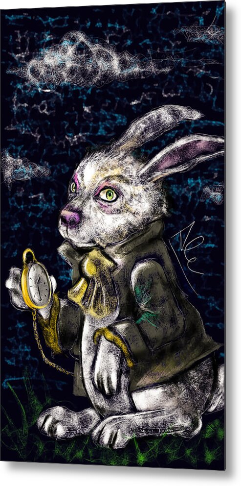 White Rabbit Metal Print featuring the drawing White Rabbit by Alessandro Della Pietra