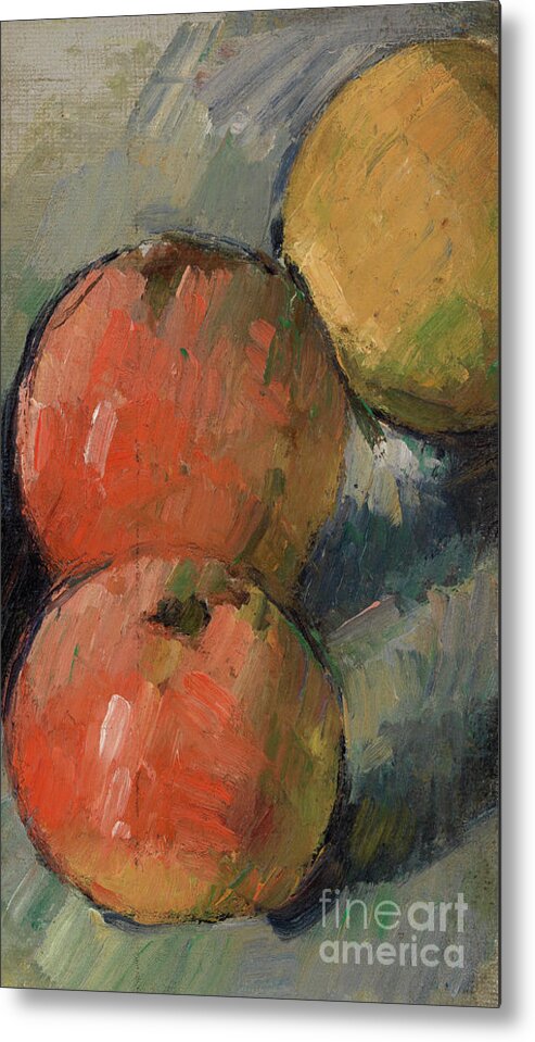 Fruit Metal Print featuring the painting Three Apples by Paul Cezanne