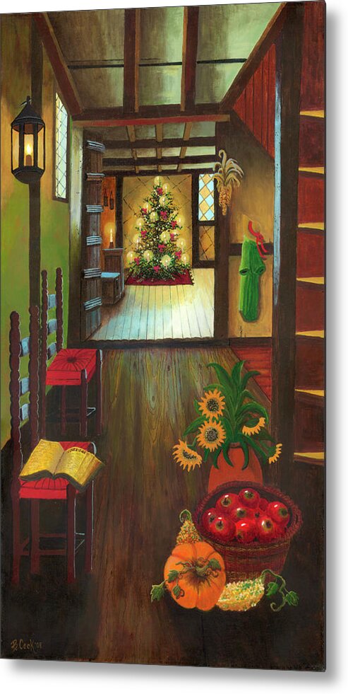 Colonial Christmas Tree Metal Print featuring the painting Colonial Christmas Tree by Bonnie B Cook