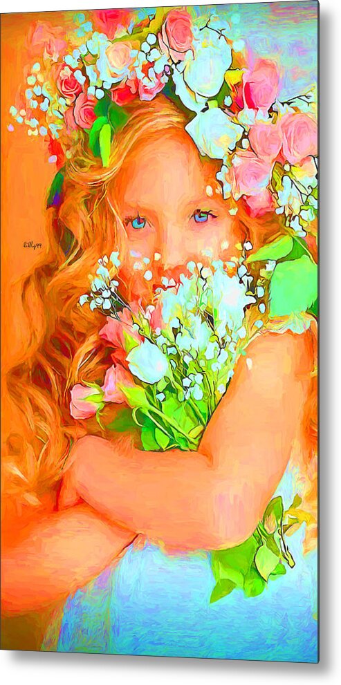 Paint Metal Print featuring the painting Girl with flower 3 by Nenad Vasic