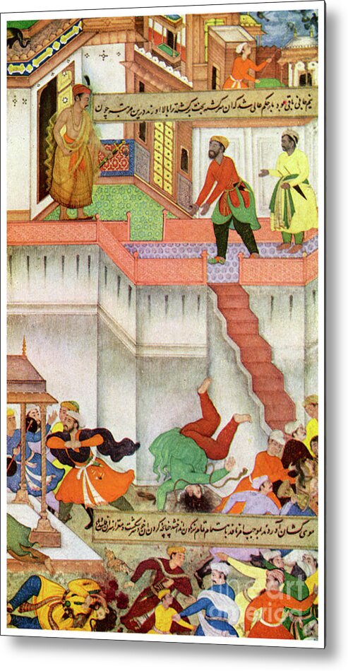 People Metal Print featuring the drawing The Killing Of Adham Khan By Akbar by Print Collector