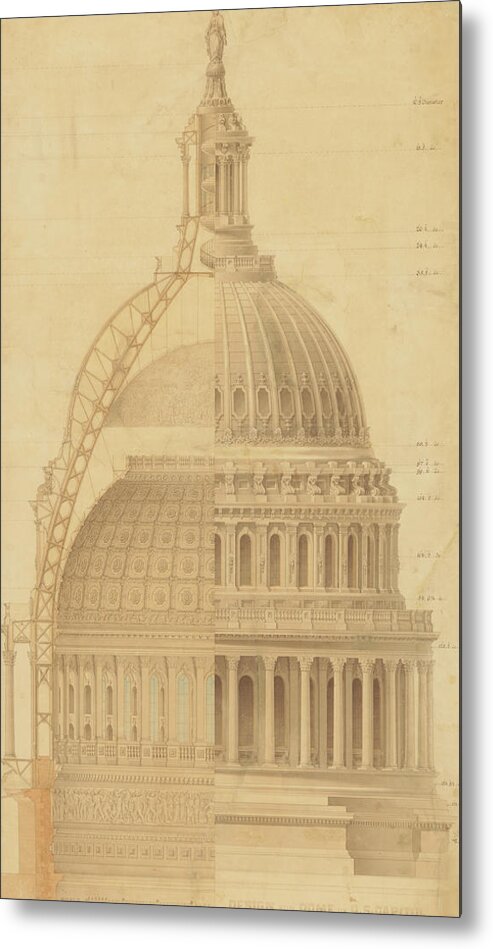 Thomas Ustick Walter Metal Print featuring the drawing United States Capitol, Section of Dome, 1855 by Thomas Ustick Walter