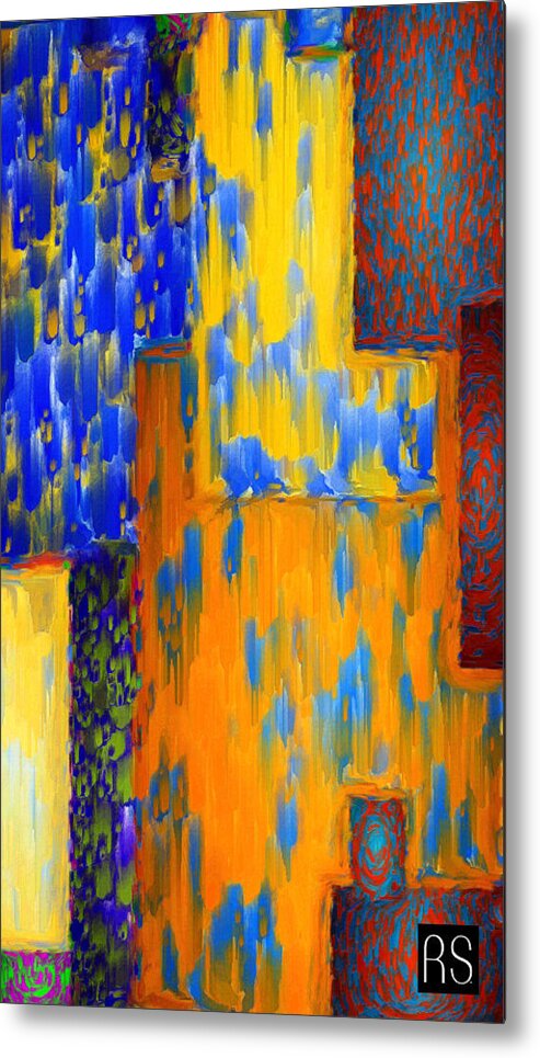 Abstract Metal Print featuring the painting Abstract in Blue Orange Red Yellow by Rafael Salazar