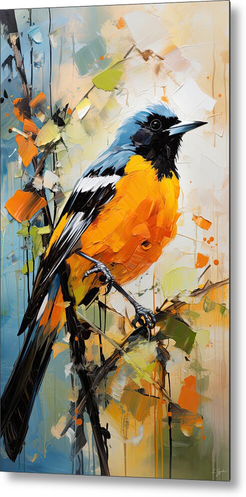 Baltimore Oriole Metal Print featuring the painting Baltimore Oriole Art- Baltimore Female Oriole Art by Lourry Legarde