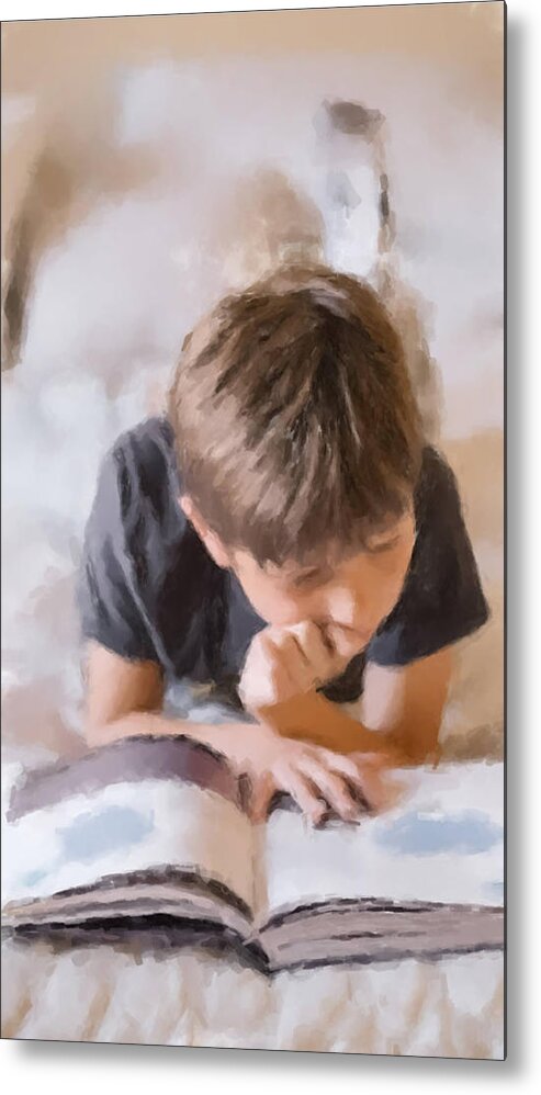 Reading Metal Print featuring the painting Boy Studying by Gary Arnold