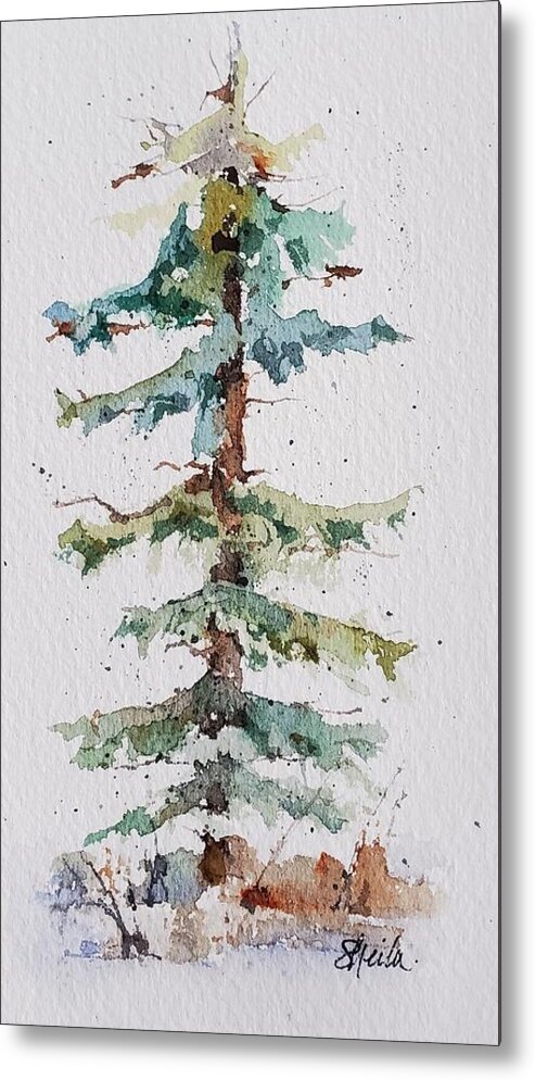 Watercolor Metal Print featuring the painting Christmas Tree by Sheila Romard