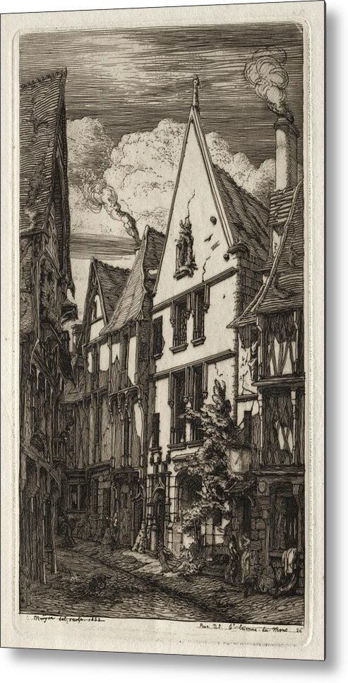 Etchings Of Paris A Bourges 1853 Charles Meryon Background Metal Print featuring the painting Etchings of Paris a Bourges 1853 Charles Meryon by MotionAge Designs