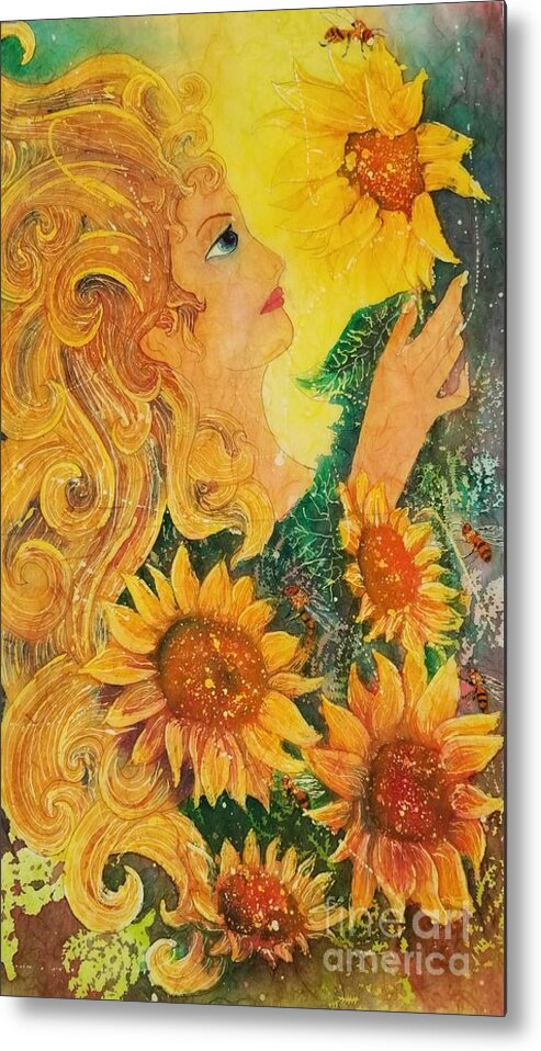 Sunflowers Metal Print featuring the painting Golden Garden Goddess by Carol Losinski Naylor
