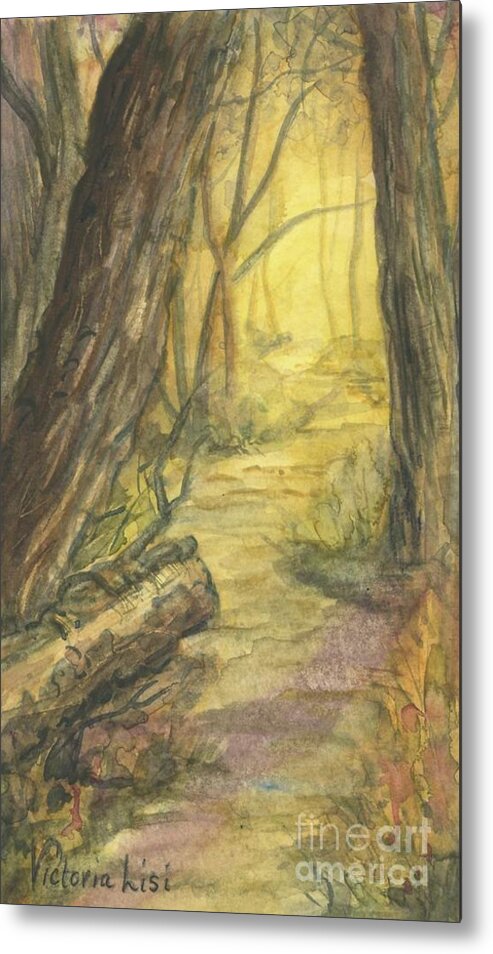 Watercolor Metal Print featuring the painting Golden Path by Victoria Lisi
