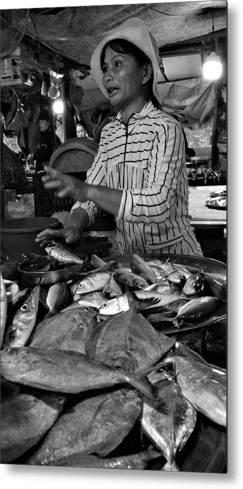 Portrait Metal Print featuring the photograph Lady at Fish Market by Robert Bociaga
