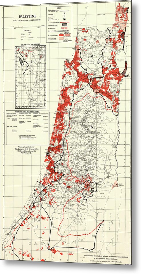 Maps Metal Print featuring the drawing Palestine 1949 Villages and Settlements by Vintage Maps
