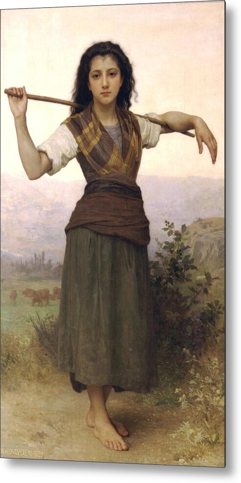  Metal Print featuring the painting William-Adolphe Bouguereau - The Shepherdess by Les Classics