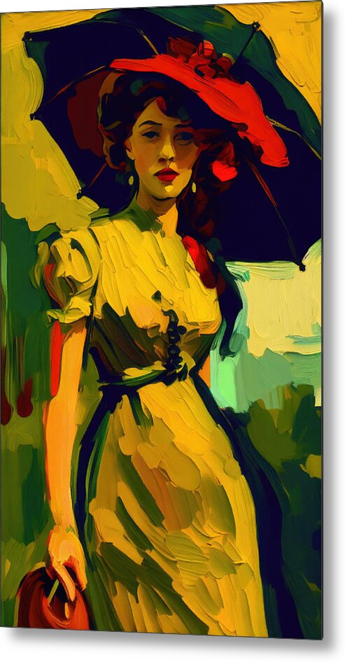 Lady Metal Print featuring the painting Woman with red hat by My Head Cinema