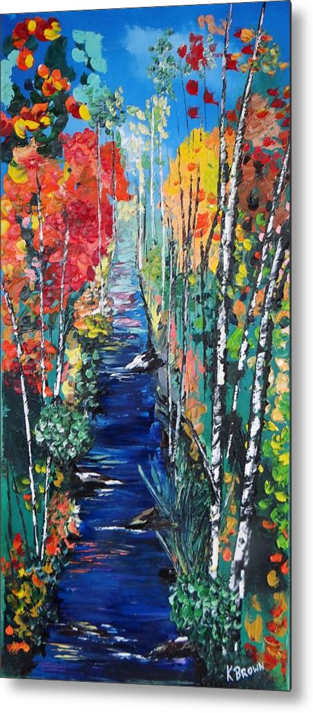  Trees Paintings Metal Print featuring the painting Birch Trees Along River Bank by Kevin Brown