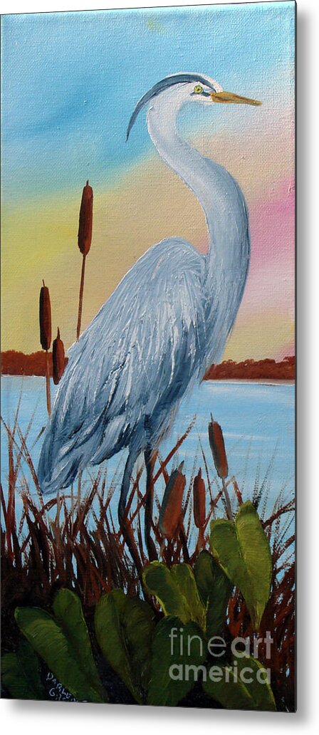 Wetlands.heron Metal Print featuring the painting Blue Heron by Darlene Green