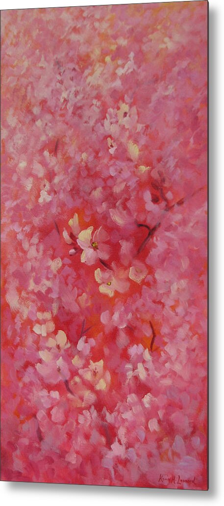 Cherry Blossoms Metal Print featuring the painting Dance of the Cherry Blossoms by Karin Leonard