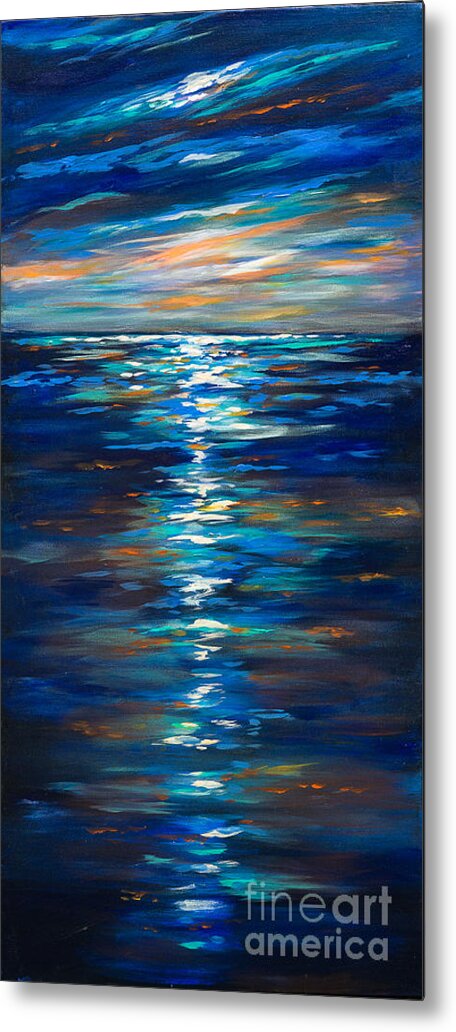 Ocean Metal Print featuring the painting Dusk on the ocean by Linda Olsen