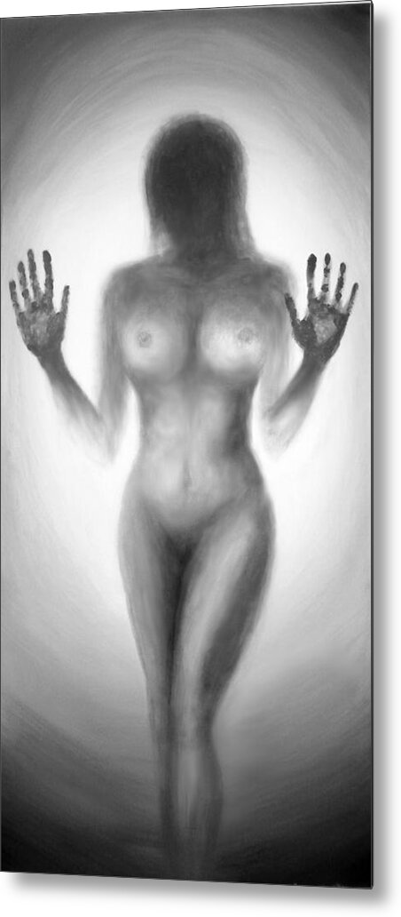 Original Art Metal Print featuring the painting Outsider series - Trapped behind the glass by Lilia S