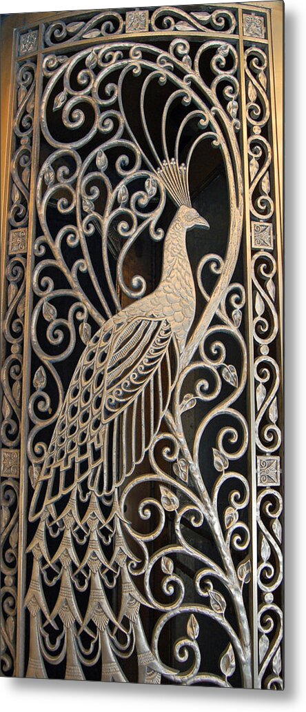 The Palmer House Metal Print featuring the photograph Peacock Door - The Palmer House in Chicago by Suzanne Gaff