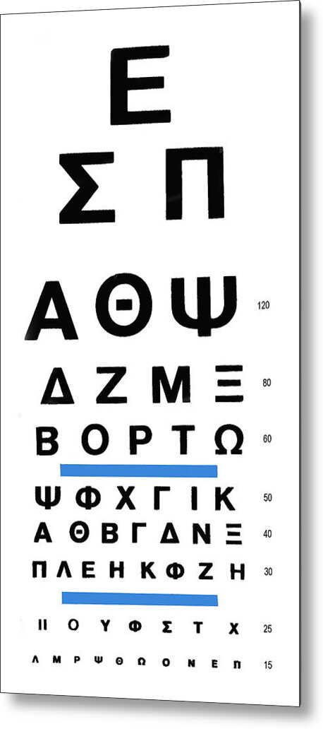 Greek Eye Chart Metal Print featuring the photograph Greek Eye Chart by Larry Mulvehill