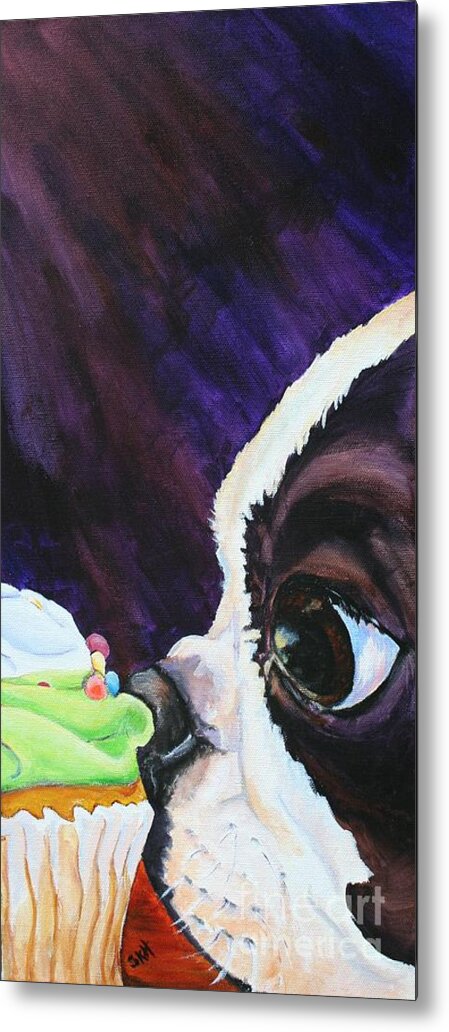 Boston Terrier Metal Print featuring the painting Cupcake Kid #1 by Susan Herber