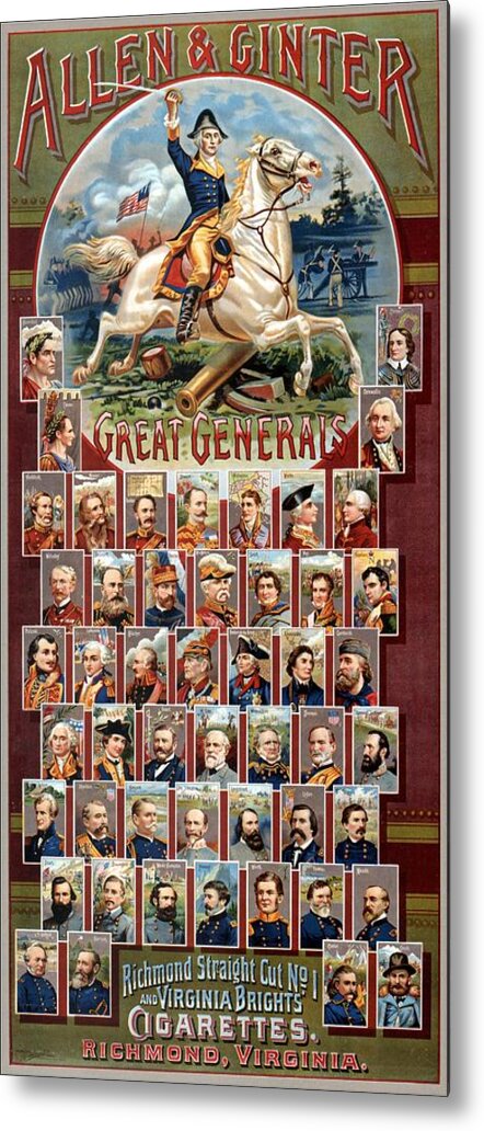 Vintage Metal Print featuring the mixed media Allen and Ginter - Great Generals - Virginia Brights Cigarettes - Vintage Advertising Poster by Studio Grafiikka