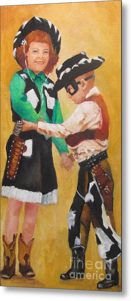 Cowboys Metal Print featuring the painting Barbara and Buddy Playing Cowboys by Barbara Haviland