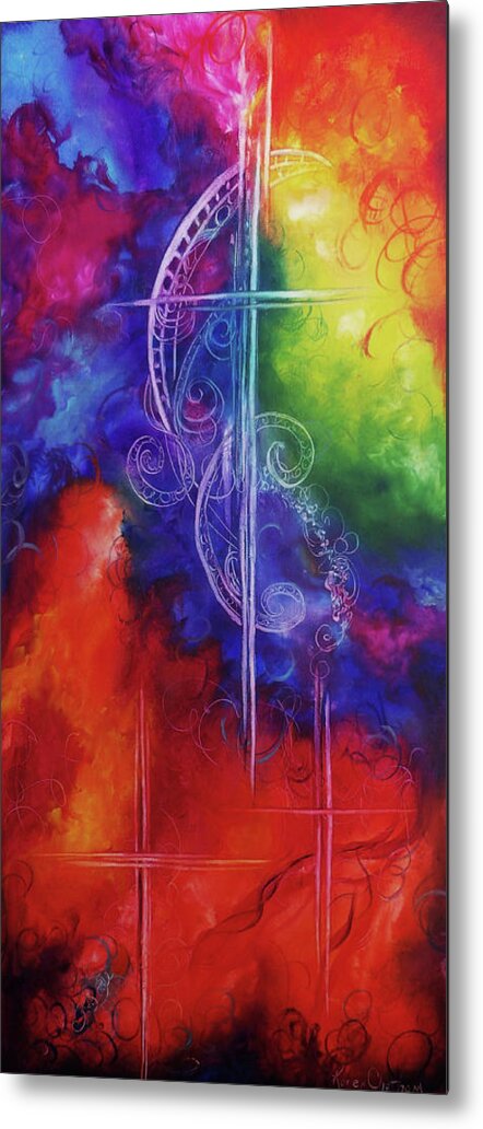 Cross Art Metal Print featuring the painting Cross of Promise by Karen Kennedy Chatham